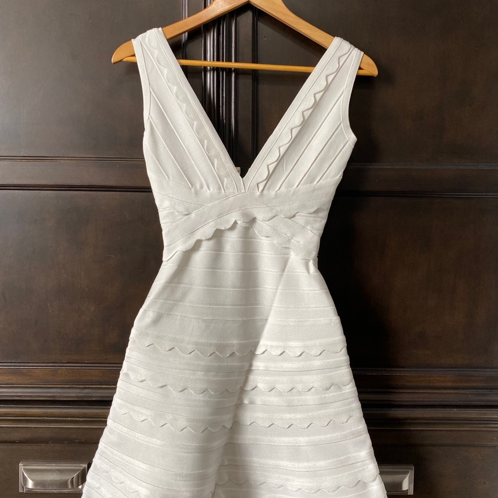 Herve inspired white scalloped bandage dress